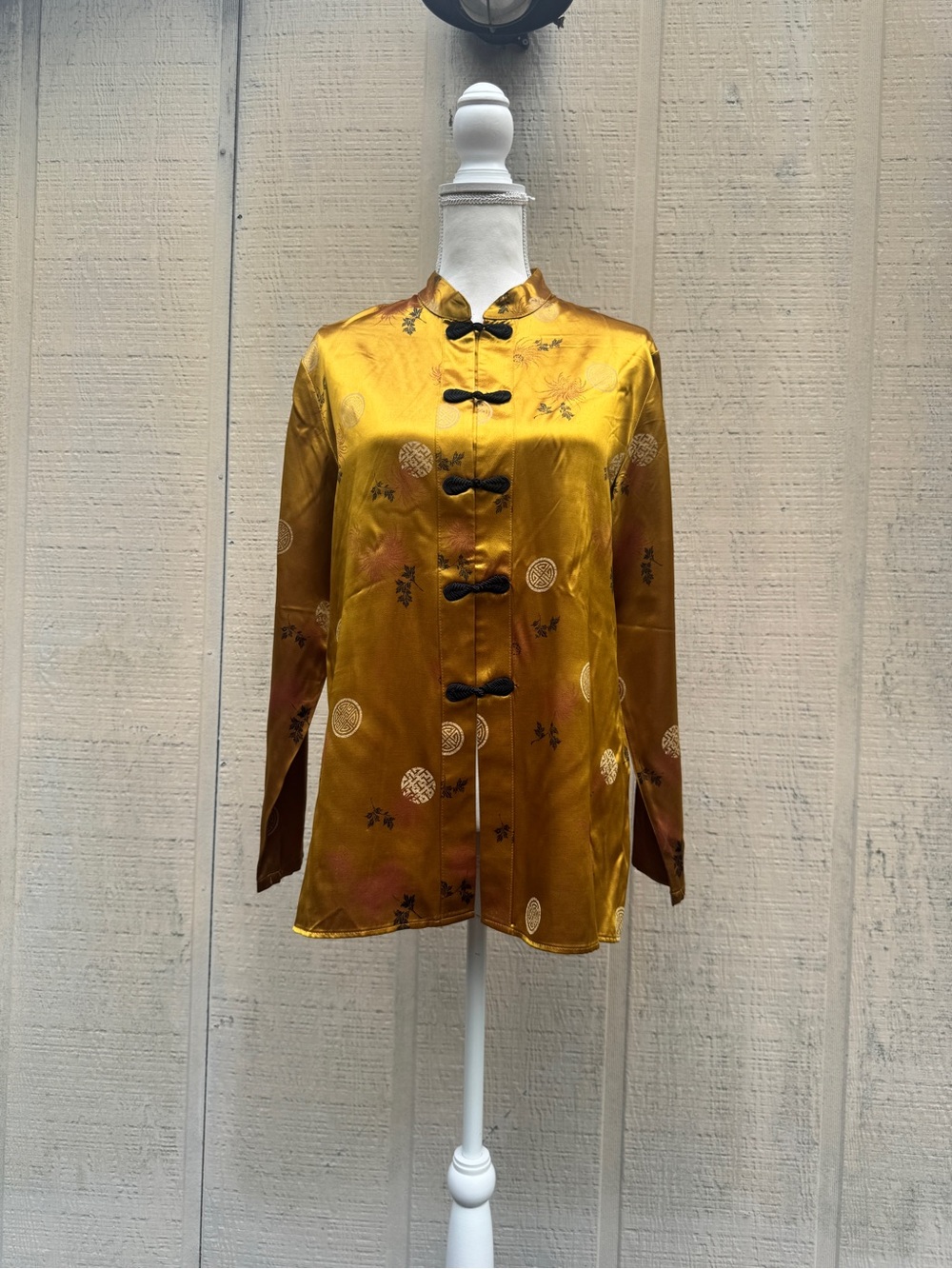 Silk Mandarin Collar Jacket in Mustard Gold